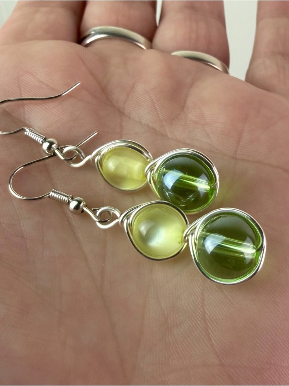 Wire Wrapped Glass Bead Earrings